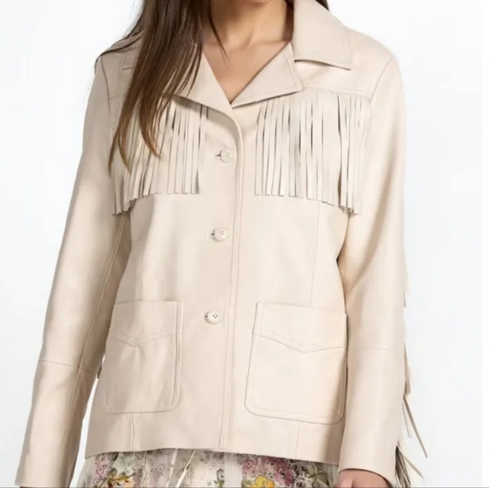 New A.n.a A New Approach White Fringe Faux Leather Jacket - Picture 1 of 5